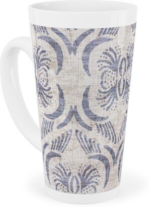 Mugs: French Linen Geo Floral Tall Latte Mug, 17Oz, Gray