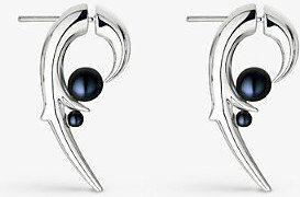 Womens Silver Hooked Pearl Sterling-silver and Pearl Earrings