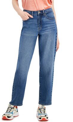 Juniors' High Rise Distressed Detailing Straight Jeans