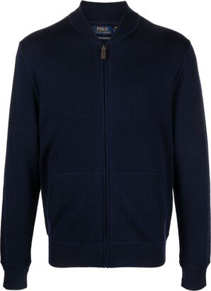 Zip-Up Felted Wool Navy Jumper