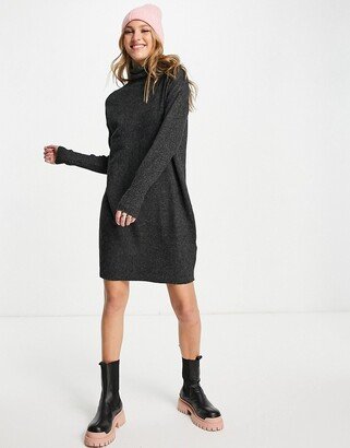 roll neck sweater dress in black melange