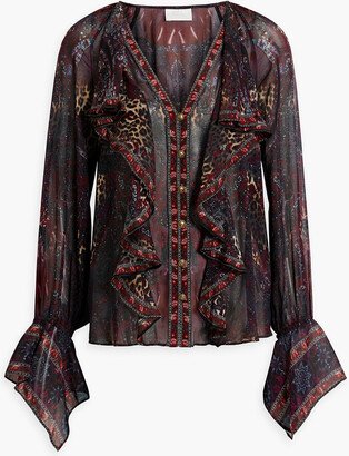 Ruffled printed silk-georgette blouse