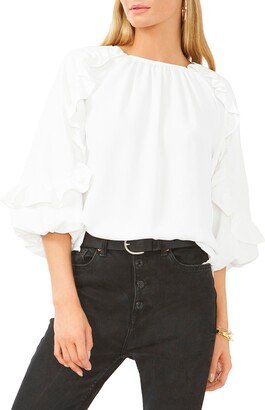 Ruffle Puff Sleeve Crêpe de Chine Blouse