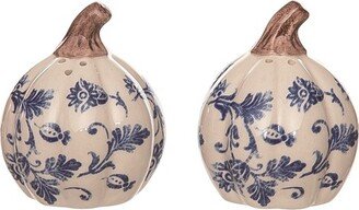 Ceramic 4.3 in. Multicolor Harvest Floral Pumpkin Salt and Pepper Shakers Set of 2