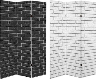 6 ft. Tall Double Sided Black & White Brick Canvas Room Divider