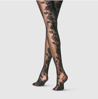 Women's Floral Back Tights Black