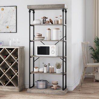 ELETHEBIA Vintage 6 Tier Wood Bookshelves Large Brown/ Grey Display Rack - 11.8D x 31.5W x 73.6H