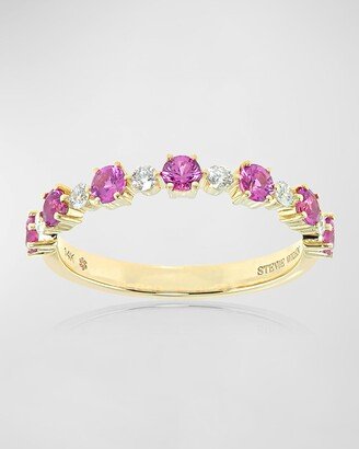 Stevie Wren 14k Gold Flowerette Diamond and Pink Sapphire Stack Ring