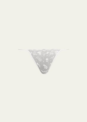 Floral-Embroidered Tulle Thong