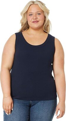 Plus Size Perfect Knit Rib Scoop Tank (Dark Indigo) Women's Clothing