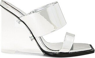 Double Strap Shard Wedge Sandal in Metallic Silver