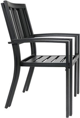 6 Piece Black Metal Outdoor Furniture Patio Steel Frame Slat Seat Dining Arm Chairs