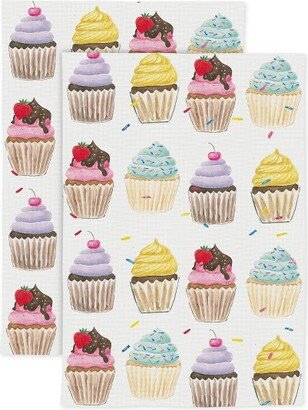 2pk Cotton Designer Cupcakes Kitchen Towels - MU Kitchen