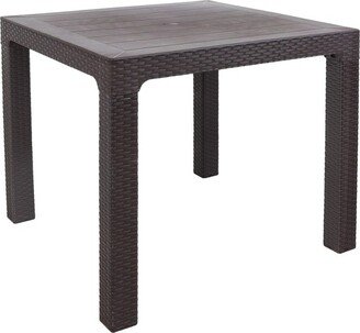 Sunnydaze Decor Sunnydaze Indoor/Outdoor Square Rattan Style Plastic Patio Dining Table - 31.5 - Brown