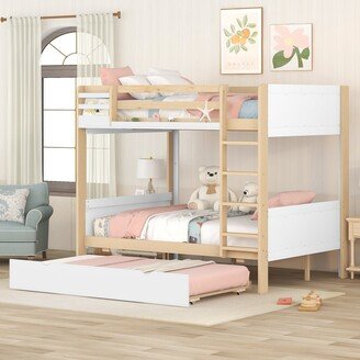 Aoolive Full over Full Bunk Bed with Storage Shelves, Twin Size Trundle and Ladder