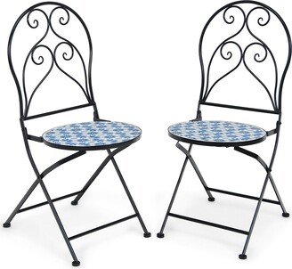 2 Pieces Patio Folding Mosaic Bistro Chairs