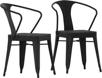 Helvey Commercial Indoor/Outdoor Black Stacking Arm Chair with Vertical Slat Back and Poly Resin Slatted Seat, Set of 2