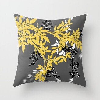 TREE BRANCHES YELLOW GRAY AND BLACK LEAVES AND BERRIES Throw Pillow