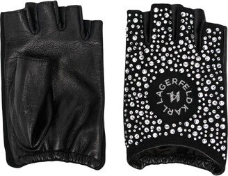 Crystal-Embellished Fingerless Gloves