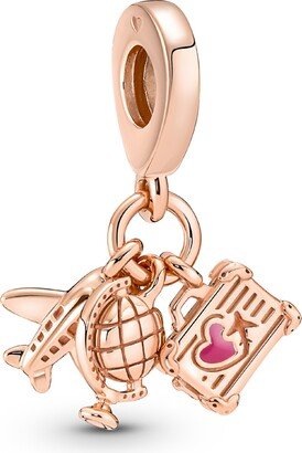 Pink Dangle Charm Airplane, Globe Suitcase Triple Pink Dangle Charm