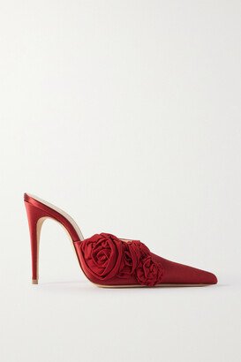 Appliquéd Satin Mules - Red