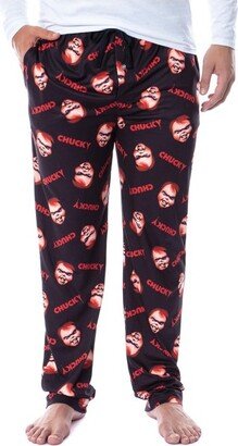 Seven Times Six Chucky Mens' Face and Logo Toss Print Pajama Lounge Pants Sleepwear (X-Large) Black