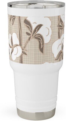 Travel Mugs: Cotton Stalk Stripe - Brown Travel Tumbler, 30Oz, Beige