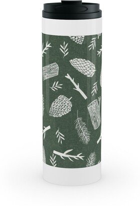 Travel Mugs: Pinecones - Hunter Green Stainless Mug, White, 16Oz, Green