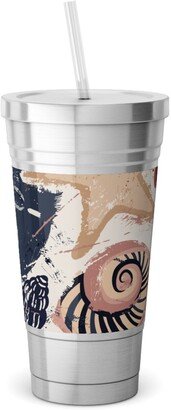 Travel Mugs: Seashells Stainless Tumbler With Straw, 18Oz, Multicolor