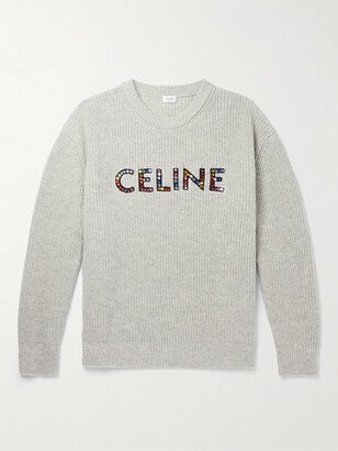 Crystal-Embellished Logo-Appliquéd Wool Sweater