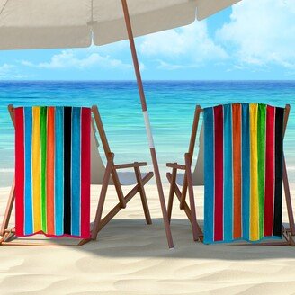 Rainbow Striped Cotton Oversized 2-Piece Beach Towel Set