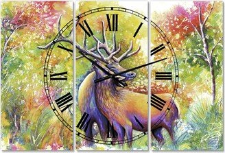 Designart Hugging Elk Love Oversized Cottage 3 Panels Wall Clock - 38