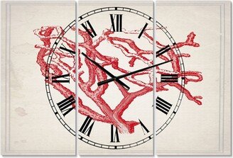 Designart Red Coral 2 Oversized Nautical & Coastal 3 Panels Wall Clock - 38 x 38 x 1