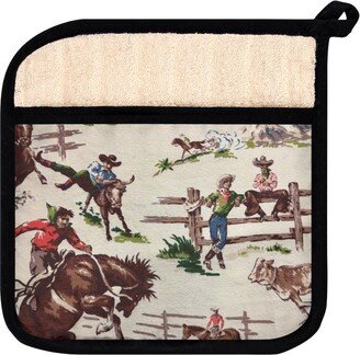 Pot Holder With Pocket Vintage Retro Cowboy Western Americana Mid-Century Print