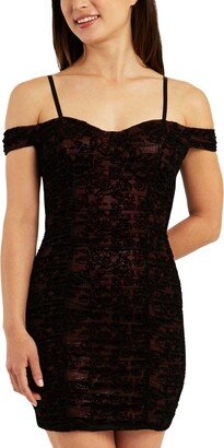 Juniors' Flocked Ruched Bodycon Mini Dress