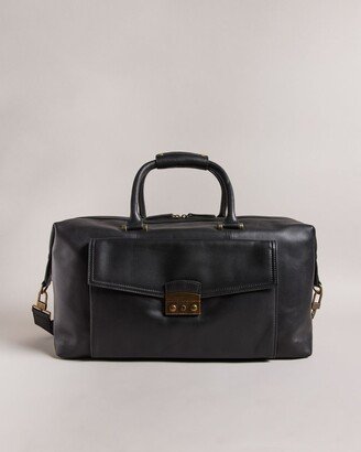 Trunk Lock Leather Holdall in Black