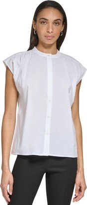 Cap Sleeve Button Front Blouse