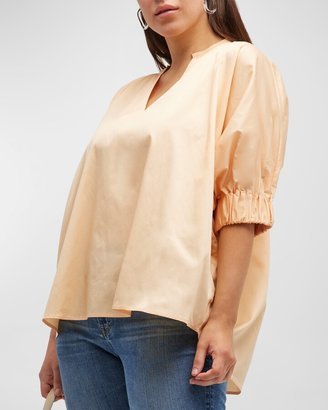 Harshman Plus Size Medina Blouson-Sleeve Cotton Blouse-AA