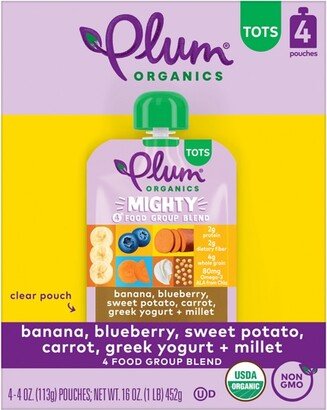 Plum Organics 4pk Mighty 4 Banana Blueberry Sweet Potato Carrot Greek Yogurt & Millet Baby Food Pouches - 16oz