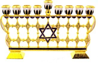 Decorative Menorah With Star Of David. Hand Set Swarovski Crystals & Enamel Gold Plating