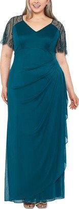 Plus Size Embellished Sheer Matte Jersey Gown