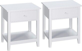 HOMCOM Side Table, Modern End Table with Storage Drawer and Shelf, Nightstand for Bedroom, or Living Room, Set of 2, White