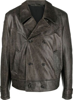 Double-Breasted Leather Jacket-AB