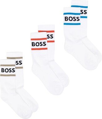 Three-Pack Intarsia-Logo Ribbed Socks