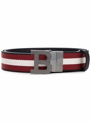 Logo-Plaque Striped Belt