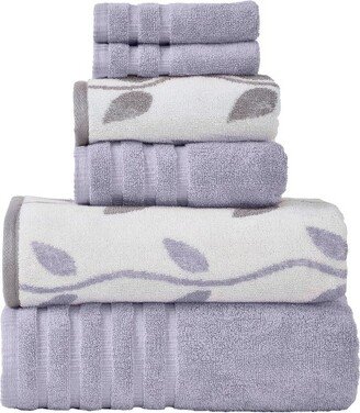 Modern Threads 6 Piece Yard Dyed Towel Set, Organic Vines, Lavender