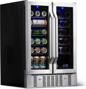 24 Built-in Dual Zone 18 Bottle and 58 Can Wine and Beverage Fridge in Stainless Steel with French Doors and Chrome Shelves-AA