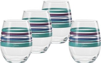 Coastal Stripes 15-Ounce Stem Less Wine Glass, Set of 4 - Turquoise, Lapis, Mulberry and White