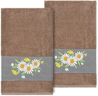 Daisy Embellished Bath Towel - Set of 2 - Latte