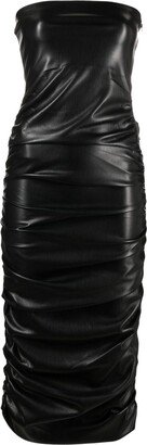 THE ANDAMANE Ruched Faux-Leather Midi Dress